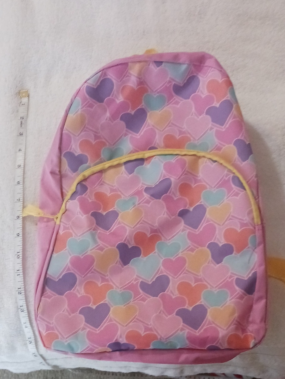 Kids Pink Heart-Print Backpack with Yellow Trim